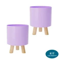 Kit 2 Cachepots Retrô Pé Madeira Decoração Moderna