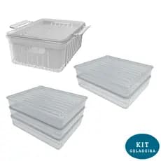 Kit Organizador de Geladeira com 1 Pote Escorredor com tampa e 1 Porta Frios com tampa