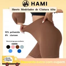 Shorts de Yoga Cintura Alta Feminino Levanta Bumbum, Justo, Canelado, Cor Sólida e Confortável
