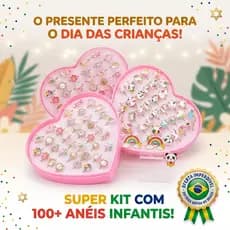 Anéis Infantis Ajustáveis Menina com Caixa Coração | Sortidos, Presente Ideal