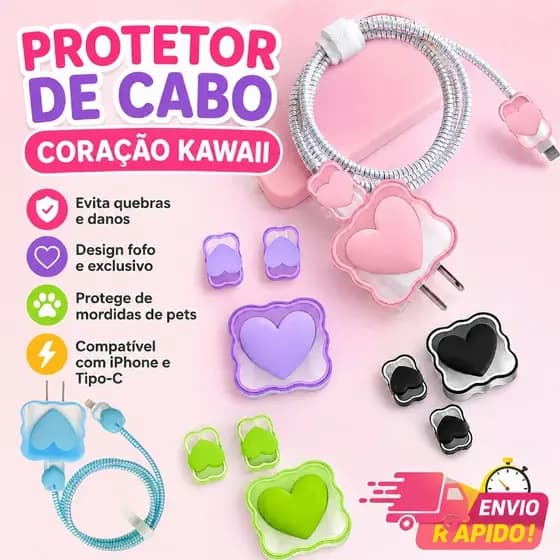 Protetor de Cabo para iPhone Coração 3D Kawaii Anti Quebra Organizador para Carregador USB Cabo de Dados