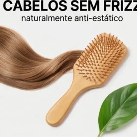 Escova de Cabelo de Bambu Antiestática com Almofada de Ar e Massageador de Couro Cabeludo