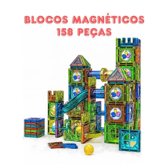 Blocos Magnéticos STEM 158 Peças Montar Brinquedo Construir Criança Desenvolvimento Infantil