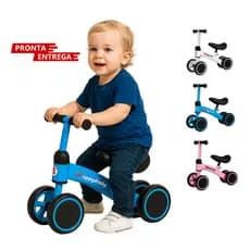 Bicicleta de Equilíbrio Baby Sem Pedal 4 Rodas Antitombo Leve Segura Guidão Ajustável Premium