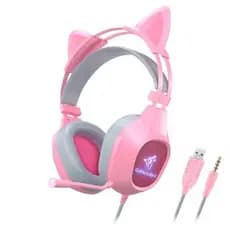 Fone Headset Gamer Gatinho com Fio e LED RGB Fone de ouvido Orelhas Removíveis GT-64