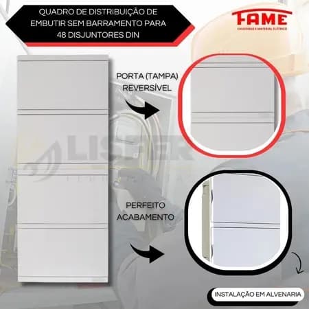 QUADRO DISTRIBUIÇÃO 48 DISJ SEM BARRAMENTO EMBUTIR FAME