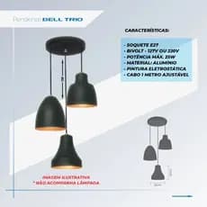 Pendente Triplo em aluminio Bell Trio e27