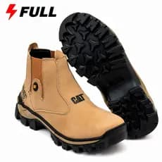 Botina CAT Couro Nobuck Masculina Country Casual Confortável Cano Curto Solado Emborrachado
