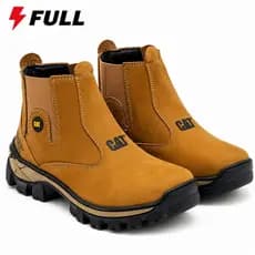 Botina Masculina CAT Em Couro Nobuck Country Bota Agro Cowboy Confortável Antiderrapante