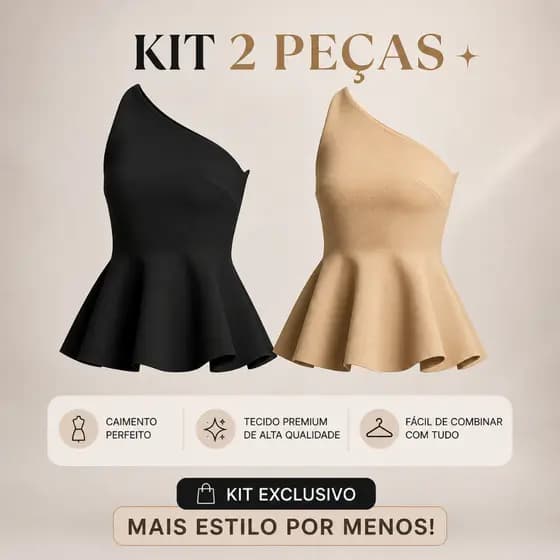 Kit 2 Blusa Peplum Feminina Regata Tricot Nula Manga Bata Babado Verão Modal Tricô
