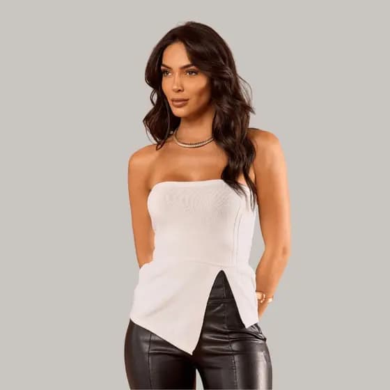 Blusa Feminina Tomara que Caia Modal com Fenda Frontal Elegante Estilosa Moda Fim de Ano