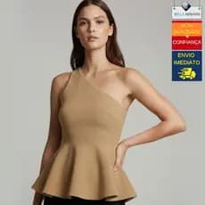 Regata Peplum Premium Tendência Modal Luxo Feminina Alfaiataria Com Babado Tricot Nula Manga Tricô