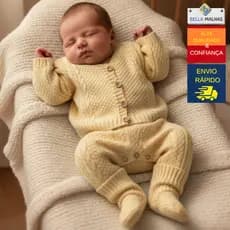 Conjunto Infantil Bebê 2 Peças Saída Maternidade RN Luxo Chá de Bebê Recém Nascido Tricot Menina Menino