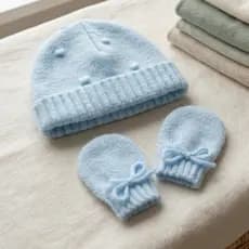 Kit 2 Peças Touca e Luva Bebê RN Saída Maternidade Tricot Luxo Enxoval Recém Nascido Presente Revelação Chá de Bebê