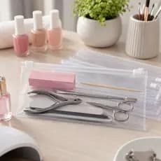 Kit  Estojos Zip Zap PVC Cristal 22x9cm Transparente Organizador Canetas Manicure Acessórios