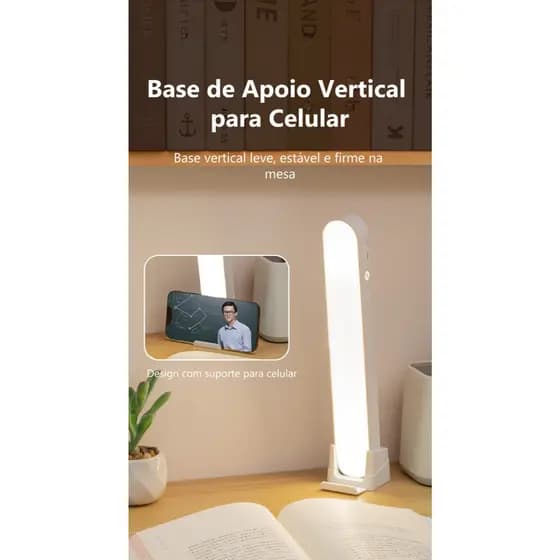 Luminária de Mesa Magnética LED Recarregável Ajuste de Brilho Para Estudo Armário