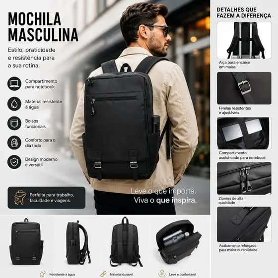Mochila Masculina Premium Impermeável Para Notebook Viagem Grande Espaço Executiva