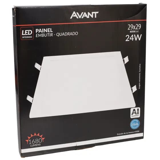 Kit 5Pçs Painel Plafon Led 24w Quadrado Embutir Branco 29x29