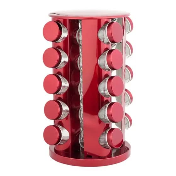 Porta Condimento Giratório 20 Potes Vidro Vermelho Metálico