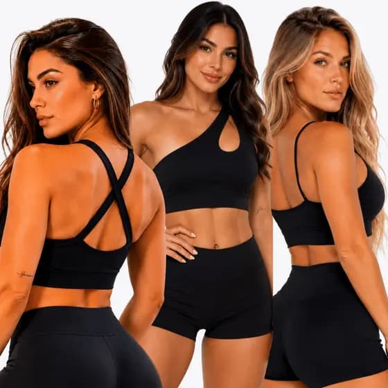 Conjunto Fitness Feminino Suplex Top + Short Cós Alto Bojo Removível Alta Sustentação Suplex