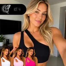 KIT 4 Top de Academia Top um Ombro Só com Bojo Removível Top Gota Fitness Suplex