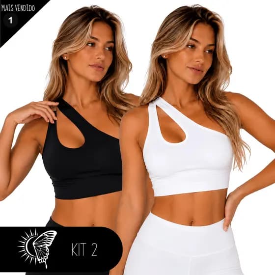 KIT 2 Tops  Academia Feminino Gota com Bojo Removível Suplex Premium Um ombro Zero Transparecia