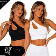 KIT 2 Tops  Academia Feminino Gota com Bojo Removível Suplex Premium Um ombro Zero Transparecia