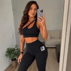 Conjunto  Feminino Fitnes  Calça Legging com Bolso  Laterais+ Top Gota Um Ombro Alta Sustentação