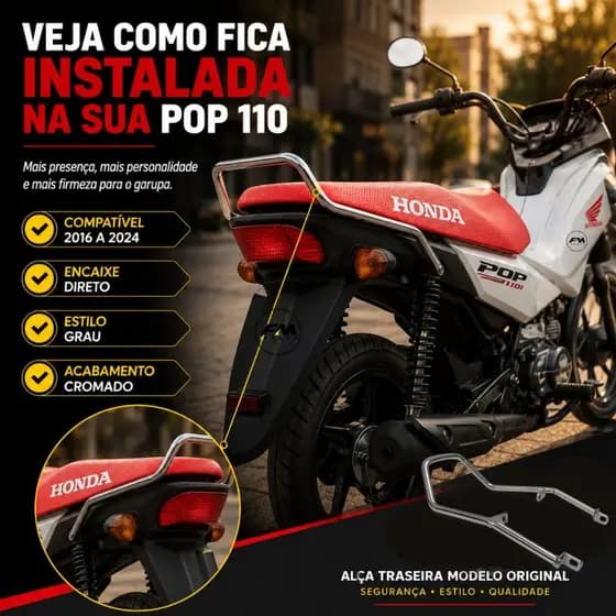 Alça Traseira Quadrada Alongada Honda Pop 110 110i 2016 a 2026