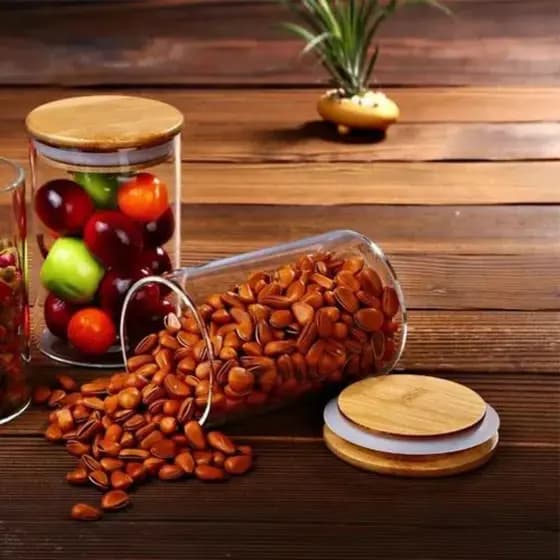 Pote De Vidro Hermético 1000ml Tampa de Bambu