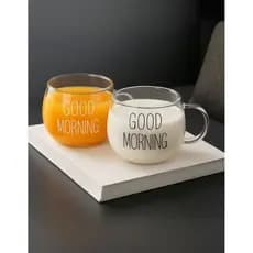 Canecas Good Morning Copo Vidro Café Chá 400ml Preto