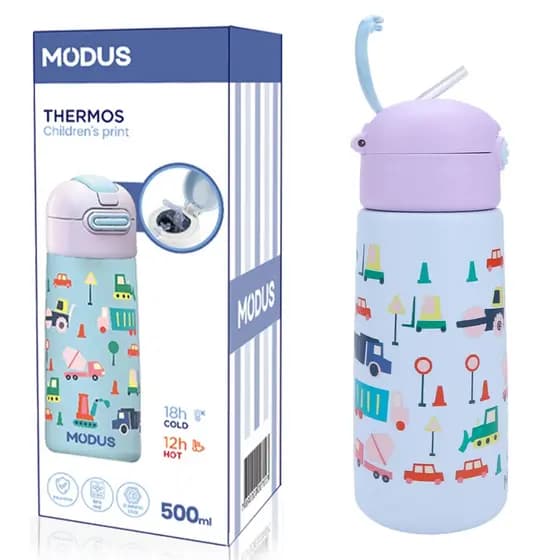 MODUS 500ml Garrafa Térmica de água Infantil Inox Com Canudo Isolamento A Vácuo