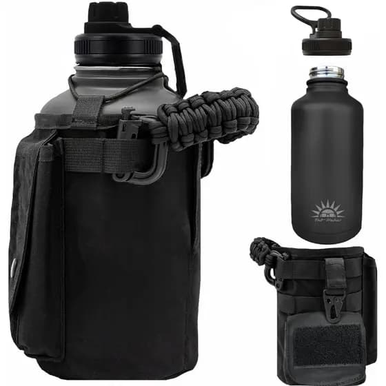 Garrafa Térmica De água 1.9 Litro Aço Inoxidável Com Alça Paracord Bolsa de Armazenamento