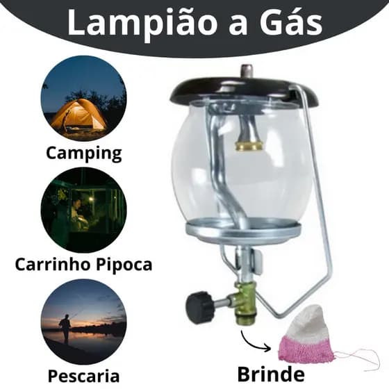 Lampiao A Gas Vidro Para Camping Barraca Pesca Com Camisinha