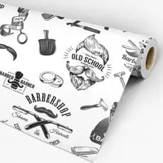 Adesivo De Parede Para Barbearia Branco e Preto - Papel De Parede Adesivo Para Barbearia - Papel De Parede 0,72m²