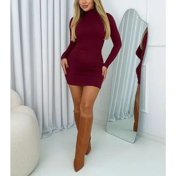 Vestido Gola Alta Feminino Manga Longa Tubinho Em Suplex Inverno Basico