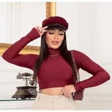Cropped Gola Alta Manga Longa Feminino Suplex Blusinha Moda Gringa Croped Basico