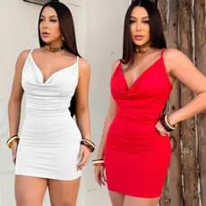 Kit 2 Vestido Vestidinho Feminino Babado Na Frente Amarração Tiras Curto Midi Tubinho Coladinho