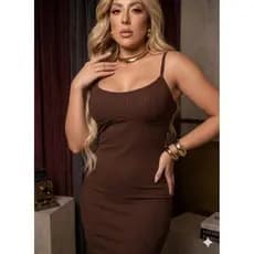 Vestido Feminino Midi Tubinho Alça Fina Tendência Bloqueira Conforto Versatil