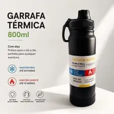 Garrafa Térmica Com Alça E Base Silicone AntiDerrapante 800ml Tampa Rosqueável Portátil Academia Escritório