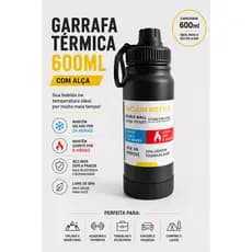 Garrafa Térmica Com Alça E Base Silicone AntiDerrapante 600ml Tampa Rosqueável Portátil Academia Escritório