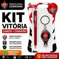 Kit Caneta e Chaveiro Cortador Metal Oficial Vitória – Presente Perfeito Torcedor Leão da Barra
