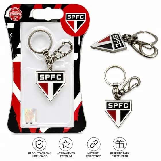Chaveiro São Paulo Oficial Licenciado Metal Premium Resistente Mosquetão Presente Torcedor