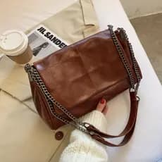 Bolsa Feminina Pequena Quadrada De Couro pu Macio E Elegante , De Corrente crossbody De Ombro Único