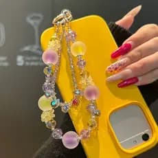 Corrente para celular verde e rosa, cordão para celular, balas de goma, requintado, moderno, elegante, corrente suspensa