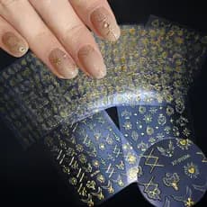 Conjunto de 12 peças de adesivos para unhas com relevo dourado de plantas, rosas, estrelas, lua, sol e planetas, autoade