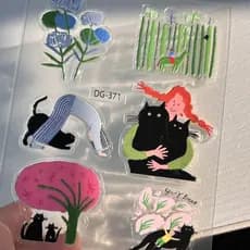 Adesivos de gel com ilustrações fofas em estilo coreano, estilo ins, de gatinho preto em desenho animado, para decoração