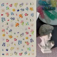 Adesivos Coloridos de Flores Secas para Arte de Unhas de Primavera, Estilo de Pintura a Óleo Tridimensional 5D em Relevo