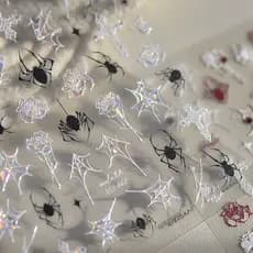 Adesivos de Arte para Unhas com Motivos de Teia de Aranha, Rosa, Cruz, Estrela, Brilho de Concha, Gótico, Punk Sombrio,