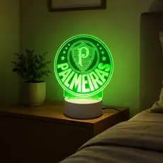 Abajur Luminária Mancha Verde Verdão Decorativa Futebol Palmeiras LED Em Acrílico